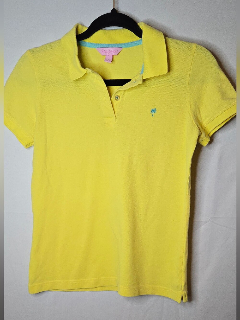 3/$25! Lilly Pulitzer Pima Cotton Yellow Short Sleeve Polo Teal Palm Logo Small